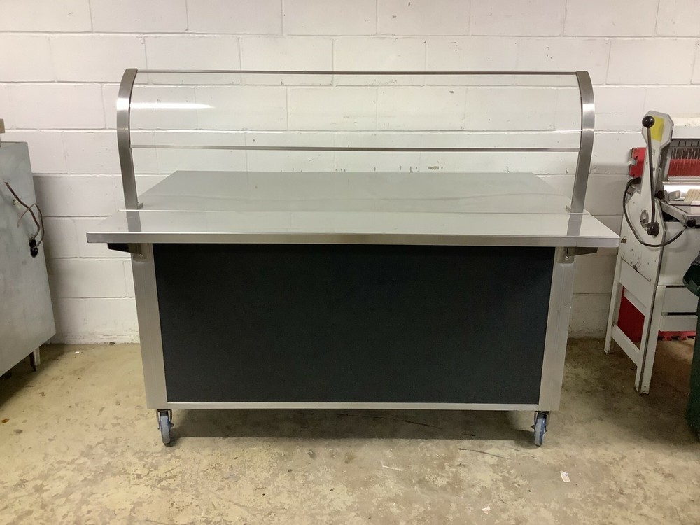 Serving Table Stainless Steele with sneeze guard on caster Servolift Eastern 500