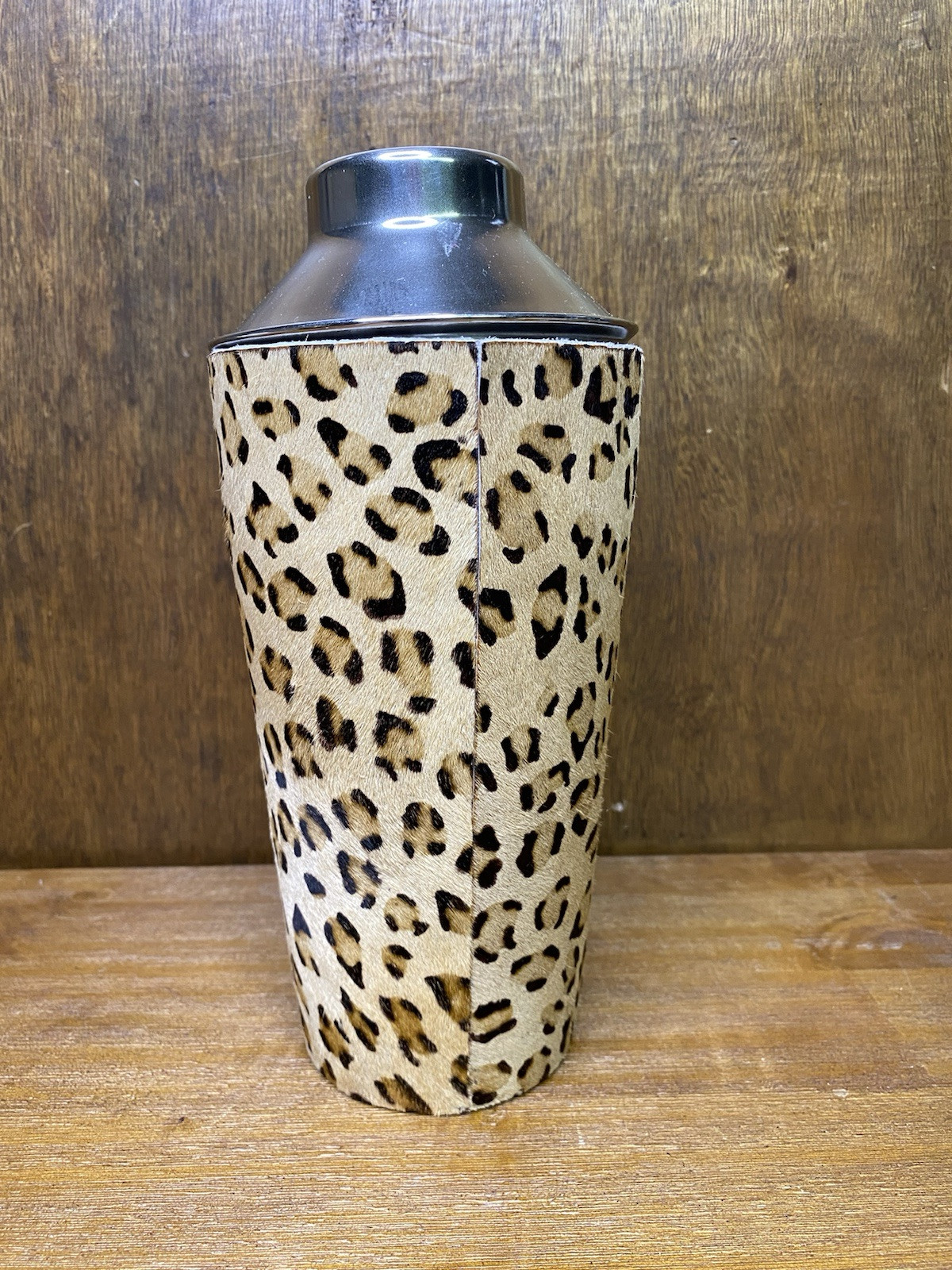 Cynthia Rowley Cocktail Shaker Leopard Print Pony Hair Bar Accessories