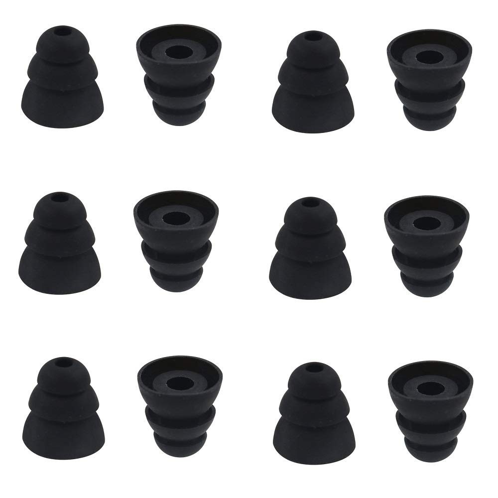 BLLQ 6 Pairs Replacement Triple Flange Ear Tips Earbuds Eartips Medium, Black