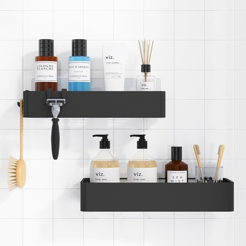 Rustproof Shower Caddy Wall Mount Organizer Quick Drainage Adhesive Installation
