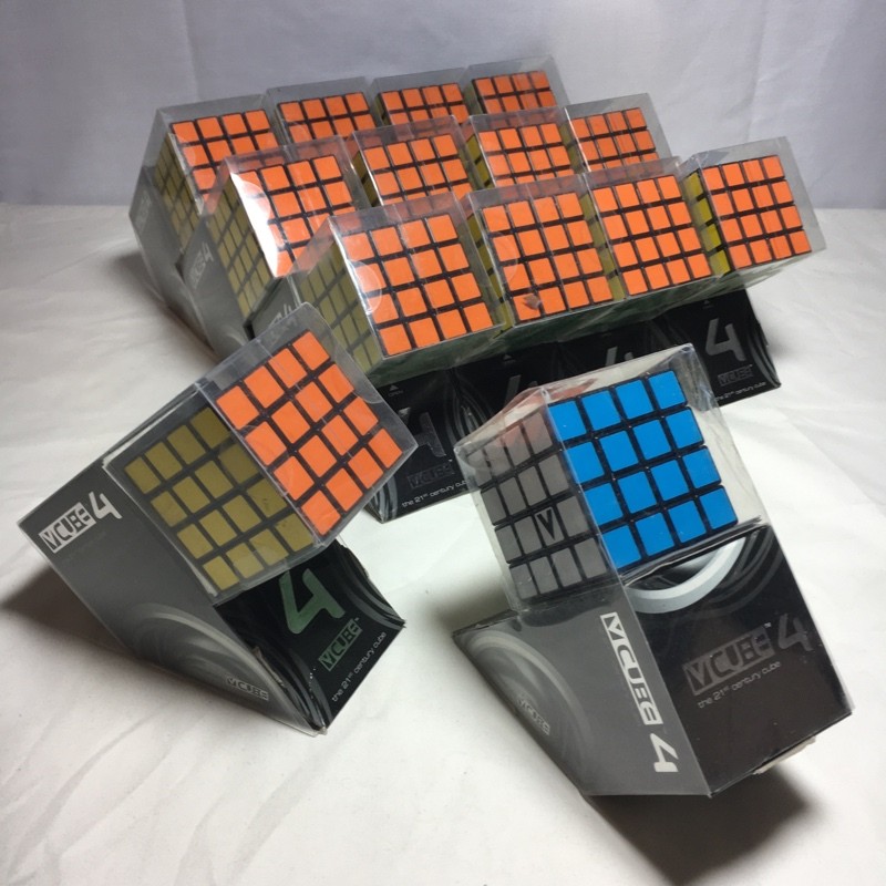 V-CUBE 4x4x4 Brain Teaser Cube Multi-Color Flat Puzzle Black Plastic