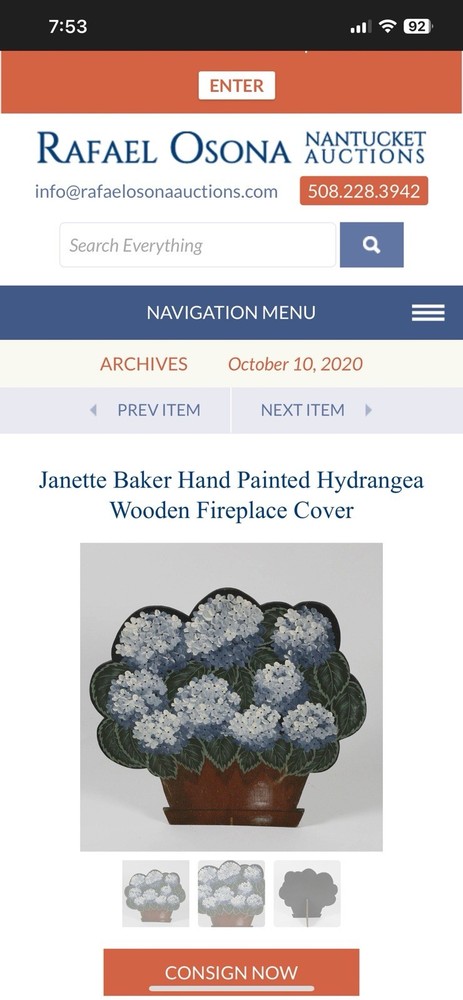 Hand painted Hydrangea Flower Pot Fireplace Screen Janette Baker Dummy Board