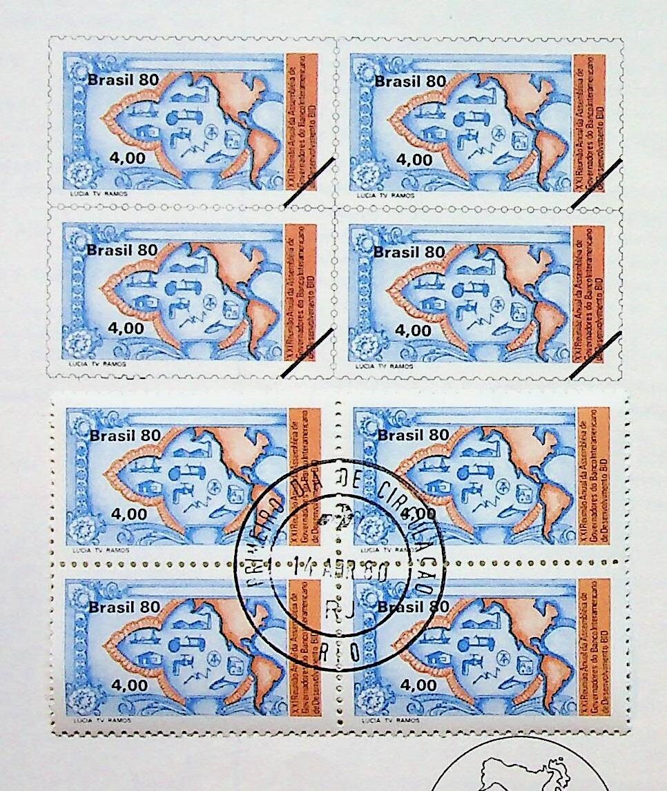 Inter-American Bank Of Development Brazil 1980 Block of 4 Stamps On Folder