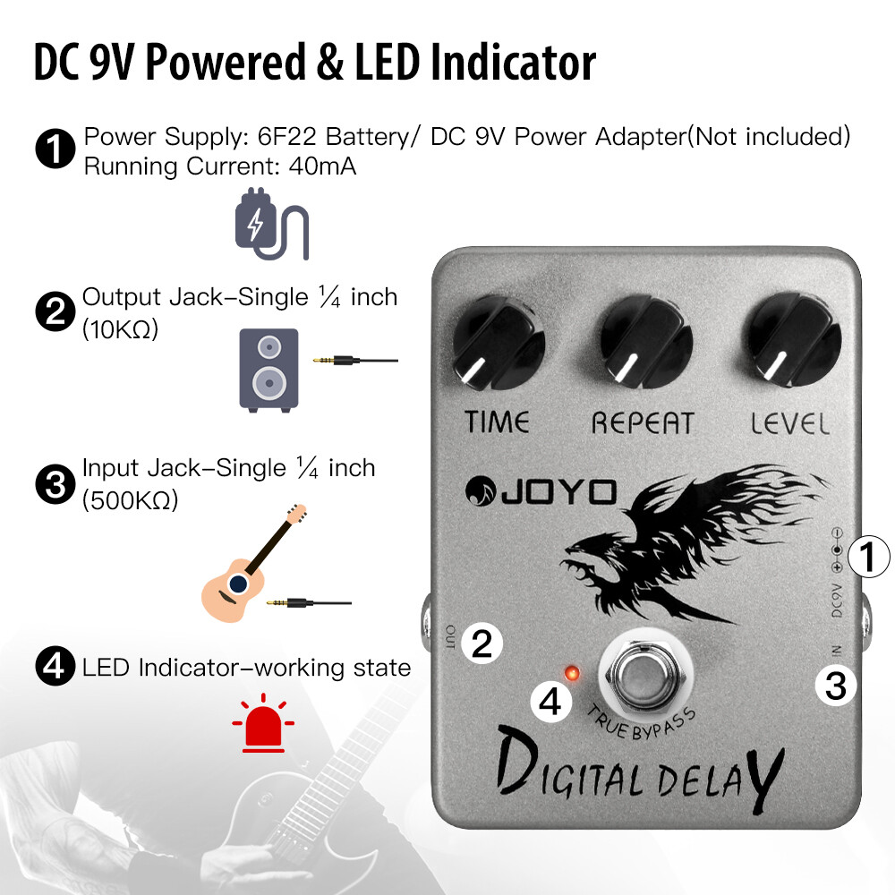 JOYO Digital Delay Guitar Effect Pedals True Bypass DC 9V Analog Delay JF-08