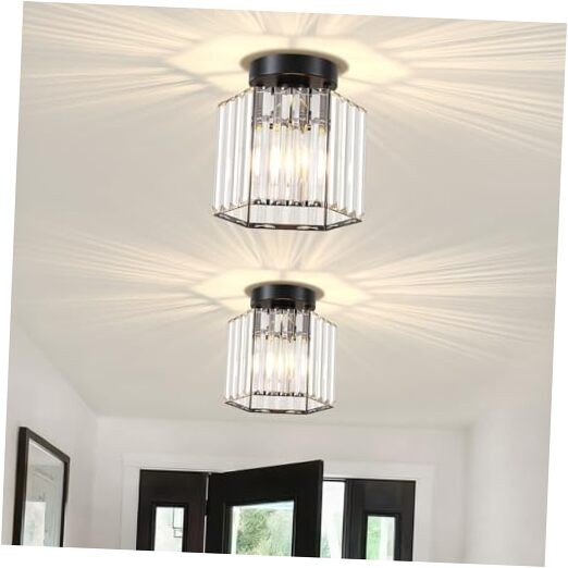 2 Pack Crystal Semi Flush Mount Ceiling Light, Hallway Light 1-Light Black