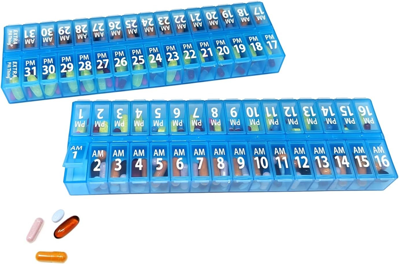 31 Day Twice-a-Day Monthly Pill Box Planner Set - AM & PM Medication Organizer