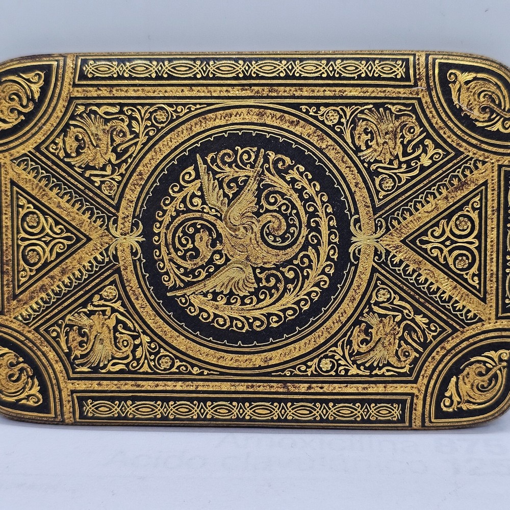 antique spain toledo cigar vesta case damascene dragon rectangular