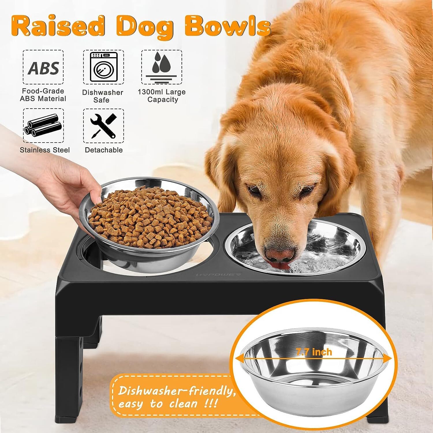 Elevated Dog Bowl Pet Feeder Stainless Steel Raised Food Water Stand w/ 2 Bowls