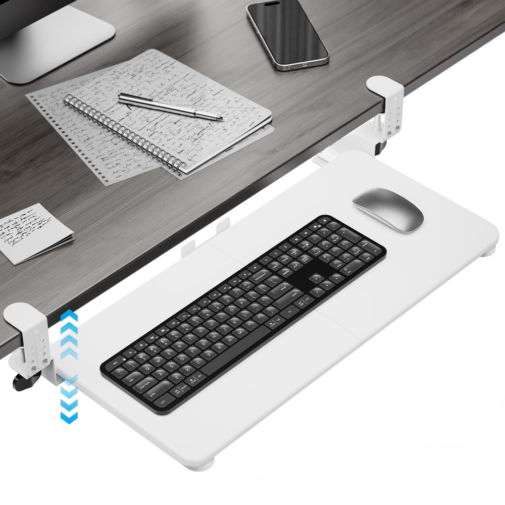 Keyboard Tray Under Desk, Pull Out Keyboard & Mouse Tray with Adjustable C-cl...