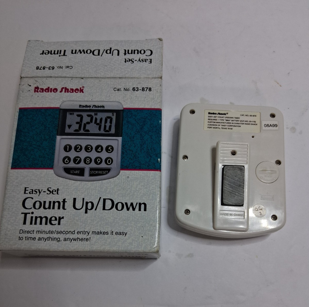 Radio Shack Easy-Set Count Up/Down Timer 63-878 Digital Kitchen Timer w/ Box Tes