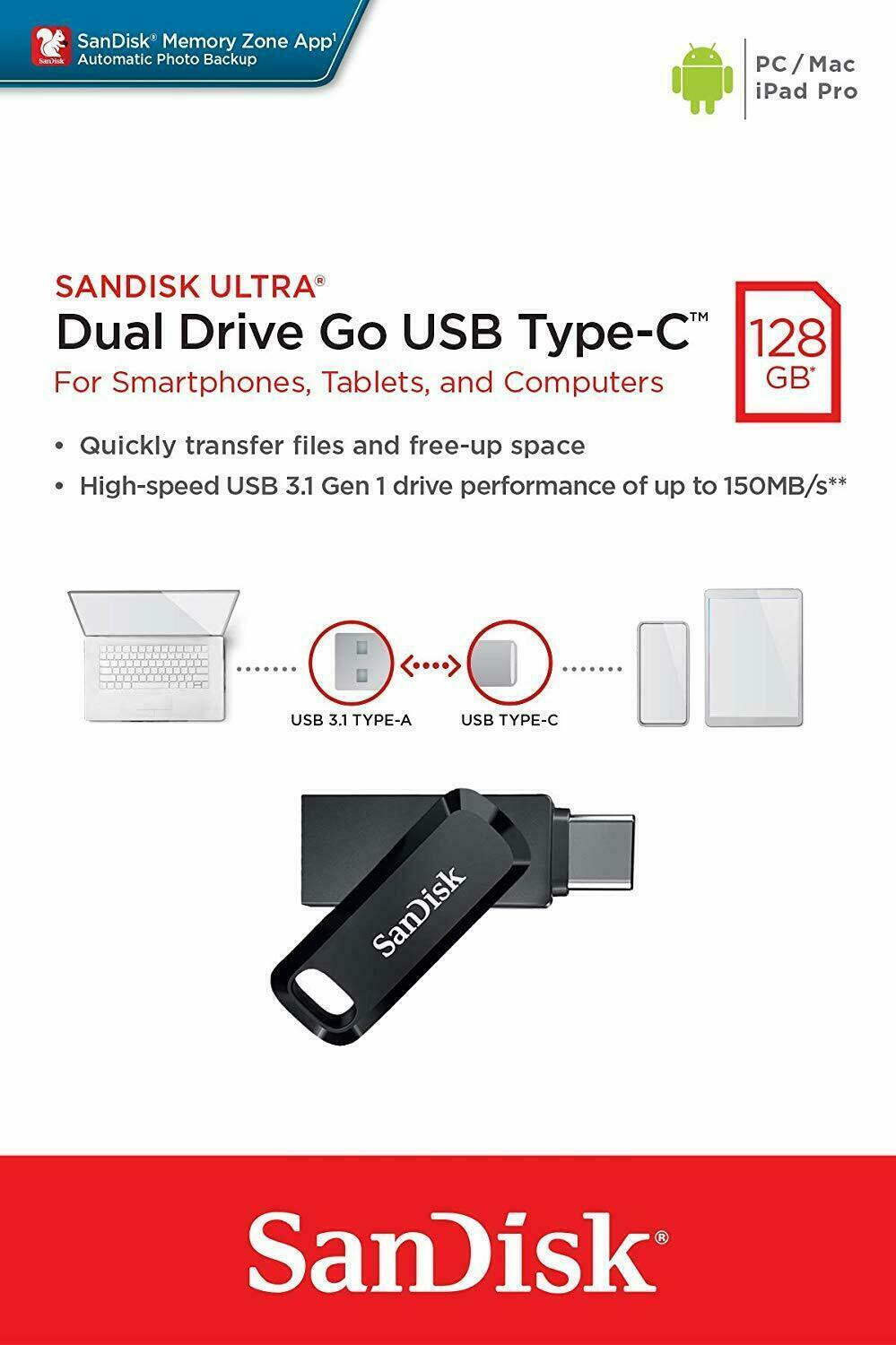 SanDisk Flash Drive Ultra Dual Go USB Type-A & Type-C 32G 64GB 128GB 256GB lot
