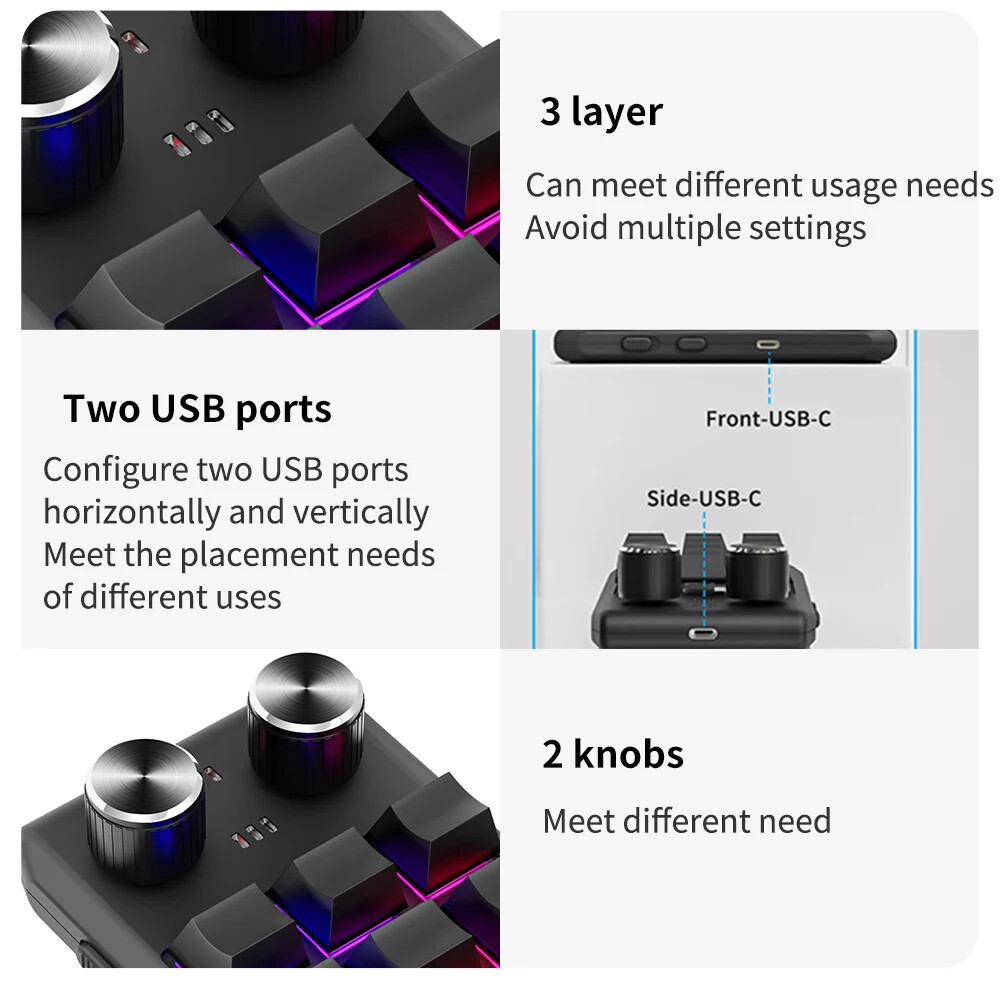 Programming Macro Custom 2 Knob Bluetooth Keyboard RGB 12 Key Mini Gaming Keypad