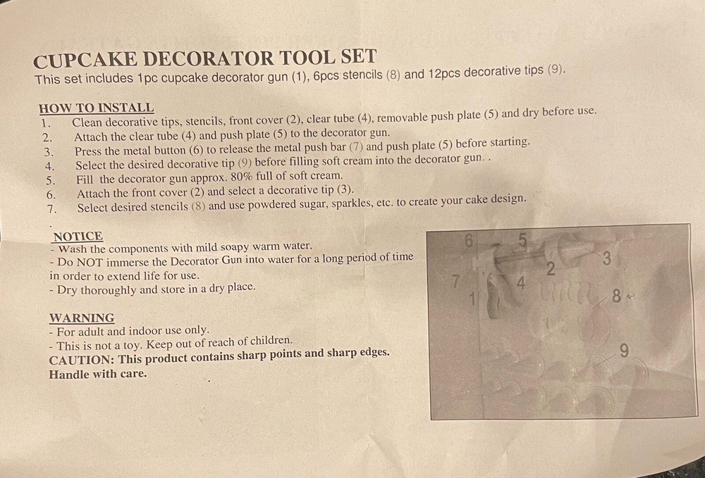 Cupcake Decorator Tool Set-decorator gun, 6 stencils, 12 decorative tips