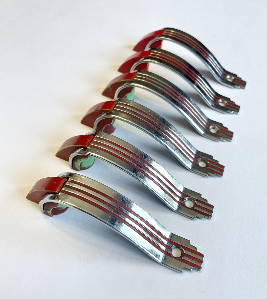 Antique Original Art Deco Skyscraper Chrome Cabinet Drawer Pulls Handles Knobs 6