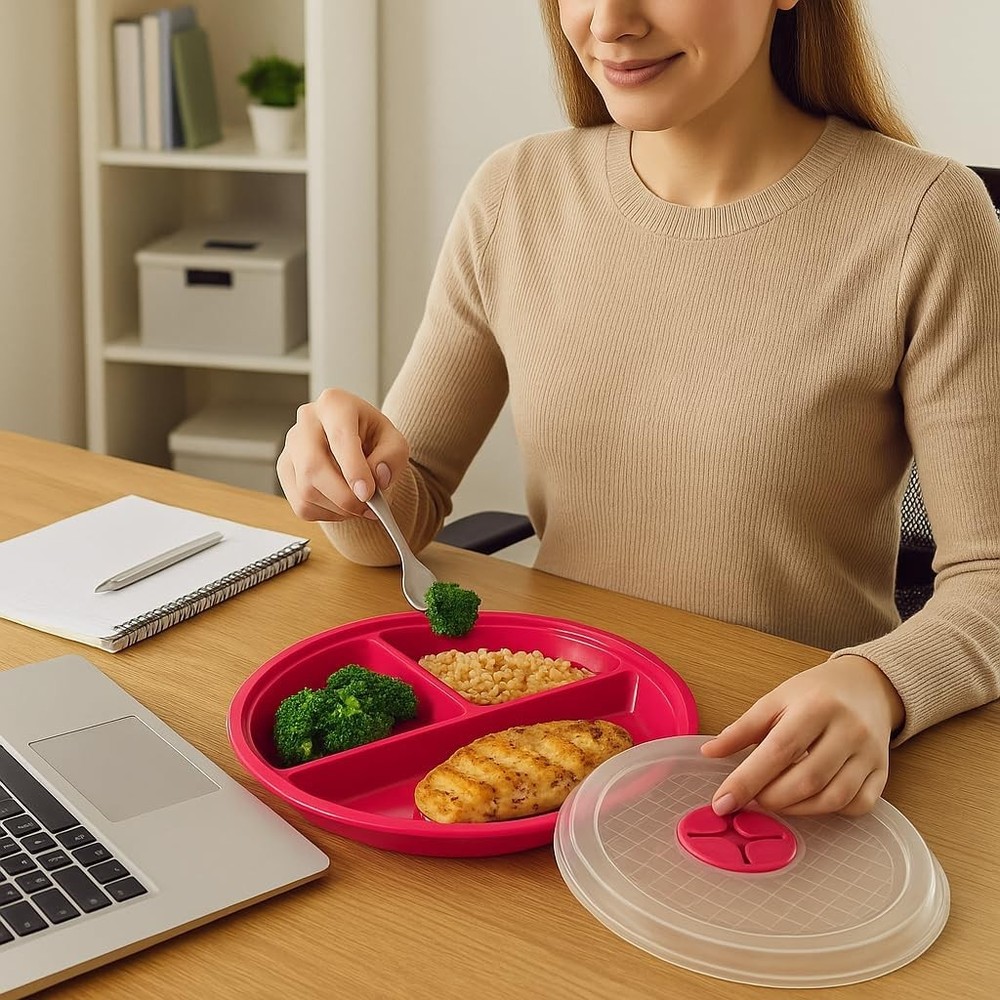 4-Pack Divided Microwave Plates with Vented Lids – BPA-Free, Stackable Meal Pr