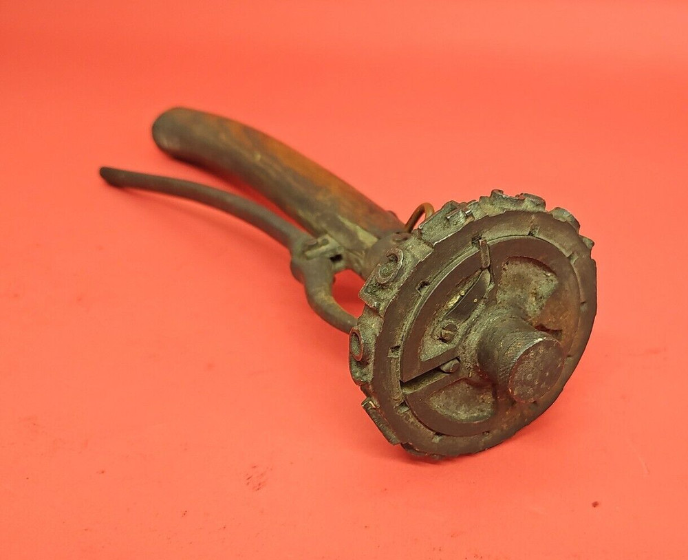 19th c Antique  Wood Log Marking Tool Hammer
