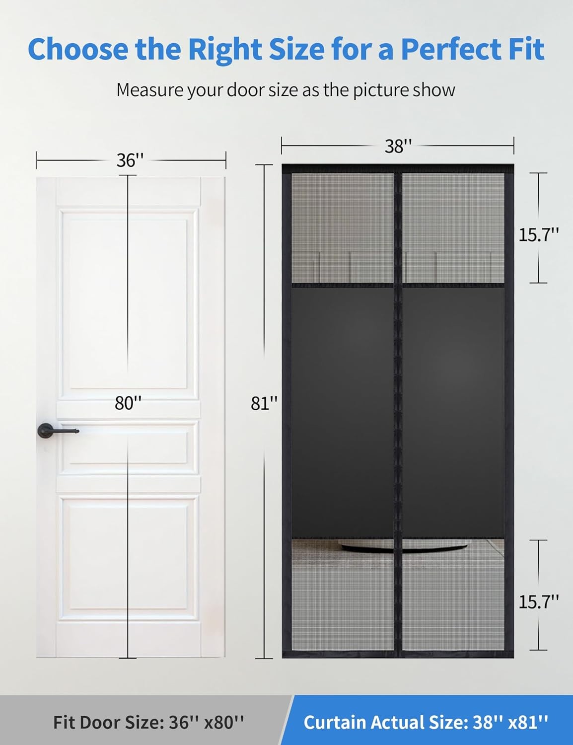 Magnetic Screen Door with Privacy Protection, Thick PET Mesh Screen Fit for Door