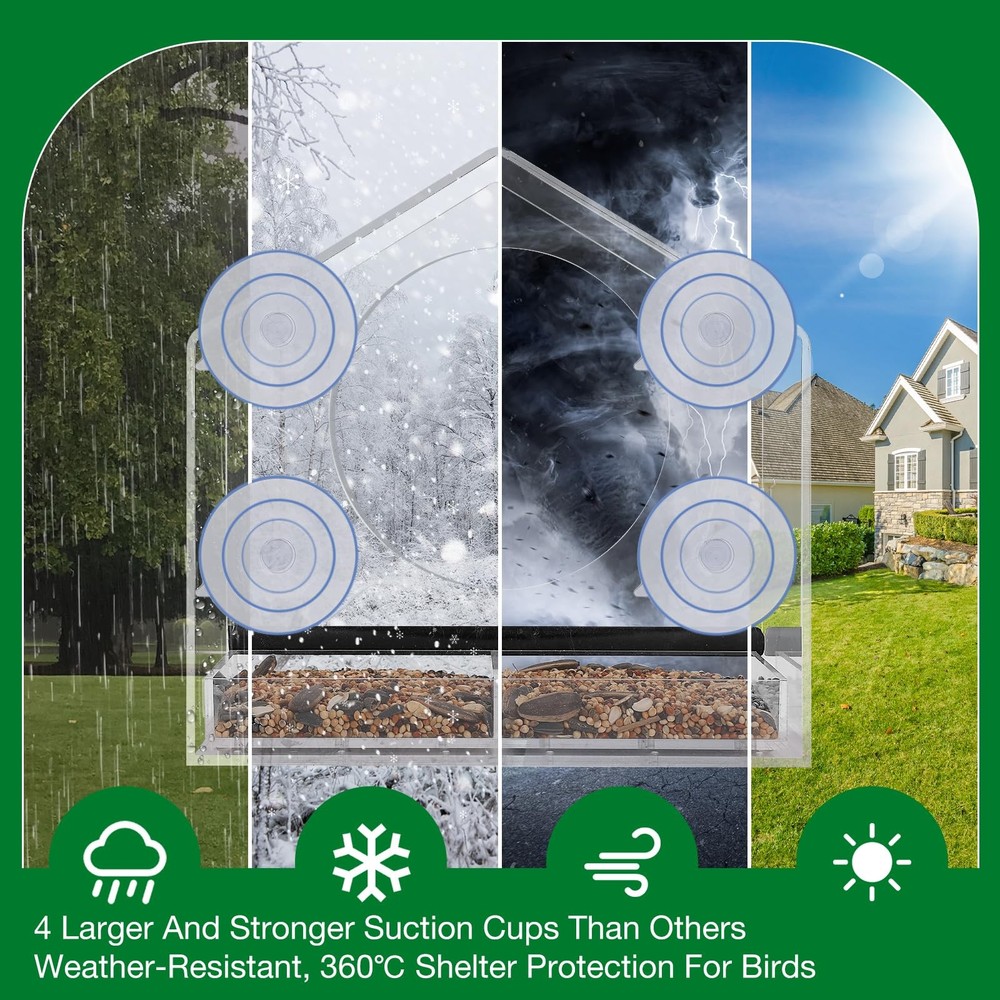 Window Bird Feeder with 4 Extra Strong 2.36'' Suction Cups - 4.4'' Extra Deep...