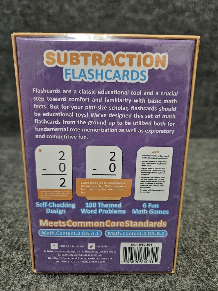 Pint Size Scholars SUBTRACTION FLASH CARDS