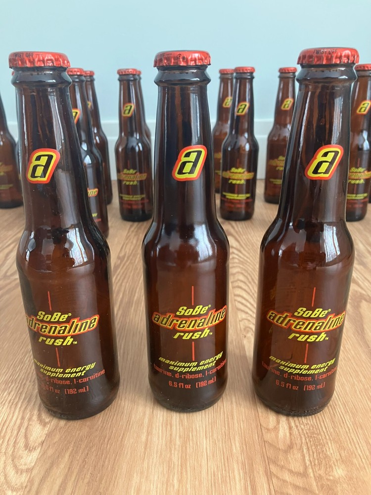 Original SoBe Adrenaline Rush Glass Bottles with Cap