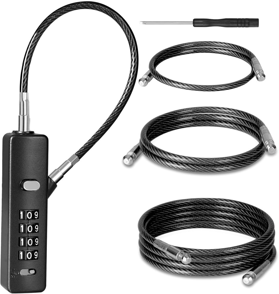 DELSWIN Cable Locks with Combination, 4-Digit Gate Lock with 3 Steel Ropes (9''