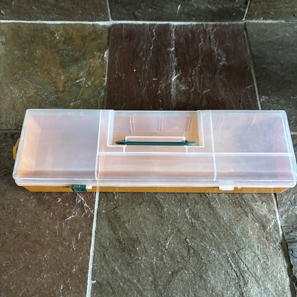 Vintage Orange Plastic Toolbox  / Tackle Box With Clear Lid / Multi compartment