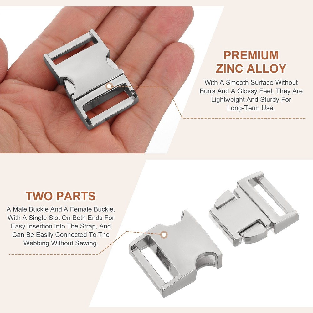 2Pcs 3/4" Quick Side Release Buckle Metal Buckles Replacement Clips Silver