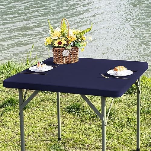 Square Fitted Table Cover Elastic Tablecloth Stretch 34" x 34" (Square) Navy