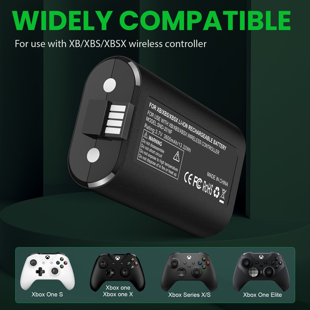 2 x 3600mAh Rechargeable Battery Pack For XBox One Controller+USB Charging Cable