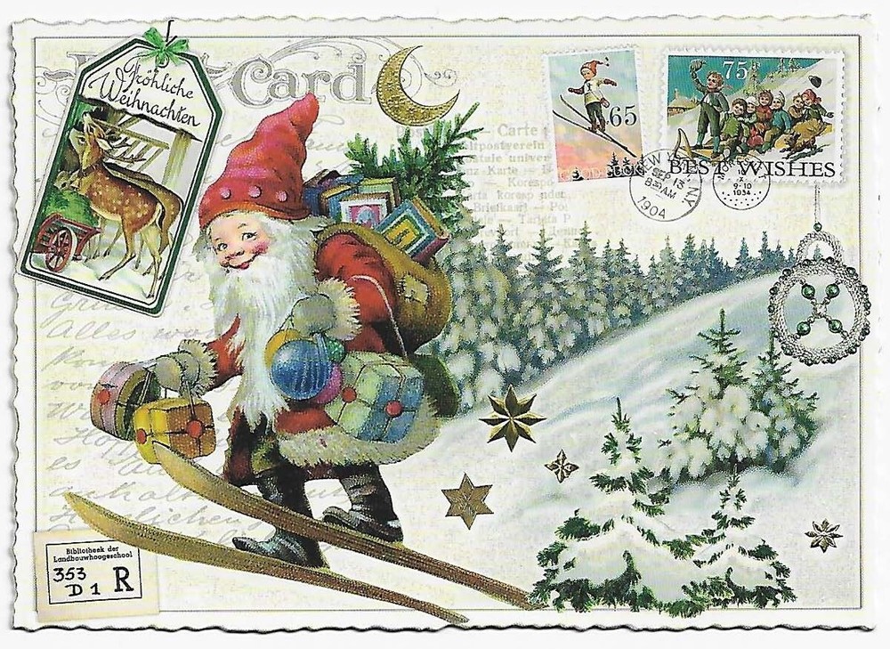 Postcard Glitter Tausendschoen Red Elf Ski Postcrossing