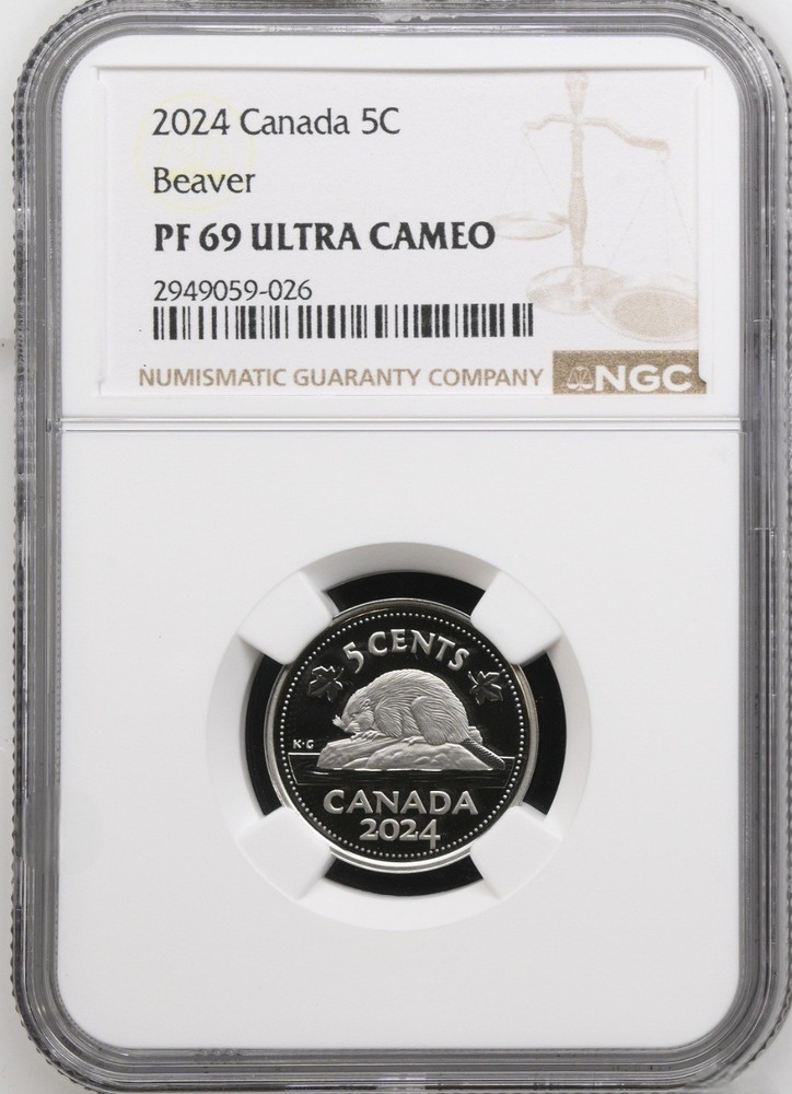 2/0 TOP POP - 2024 Canada 5 Cent Beaver Proof NGC PF69