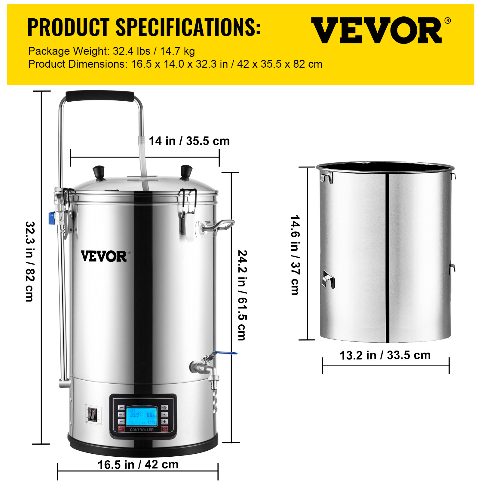 VEVOR Home Beer Brewing Machine Grain Brewing System w/ Circulating Pump 8 Gal