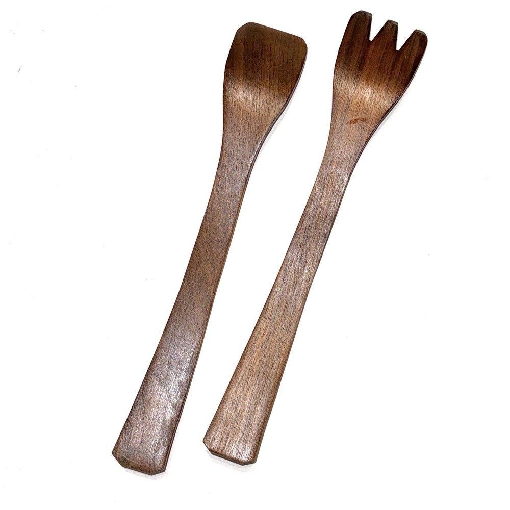 Salad Servers Dark Walnut Solid Wood Danish Modern MCM Utensils