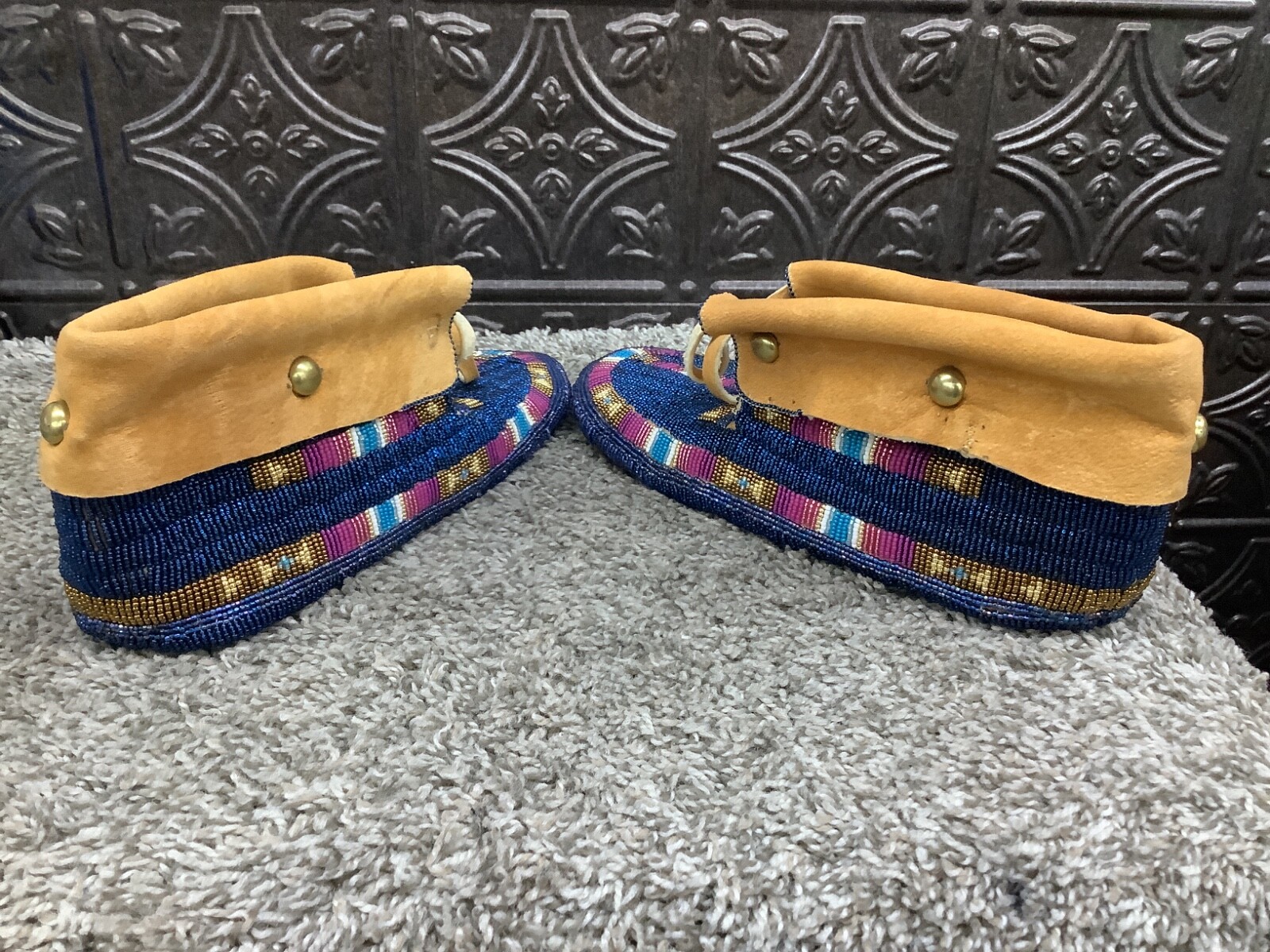 Native American Ute Tribe Fully Beaded Smoked Buckskin Ceremonial Moccasins