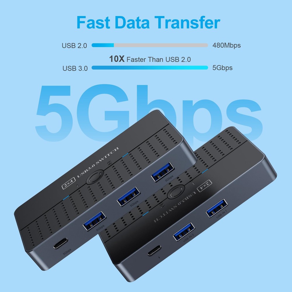 5Gbps USB 3.0 Switch 2 Computers Share 4 USB Devices Peripheral USB Adapter S...