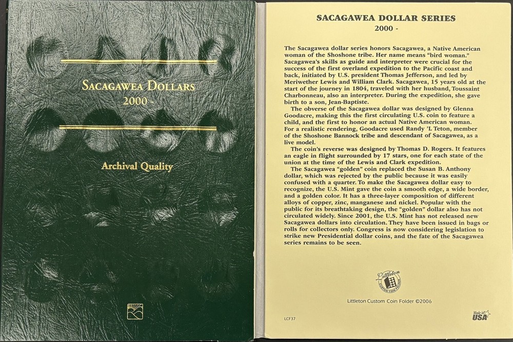 Sacagawea Dollars 2000-Date Littleton Folder- Archival Quality