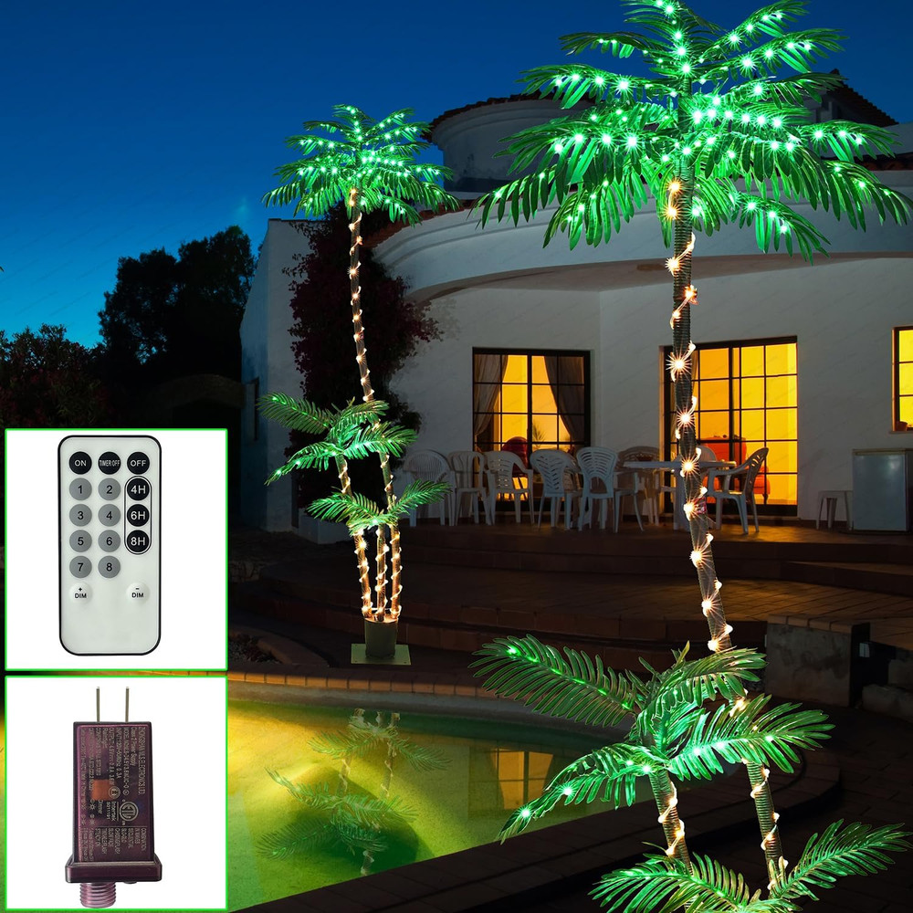 7FT Lighted Artificial Palm Tree with Three Trunks and 260 LED Lights - Ideal fo