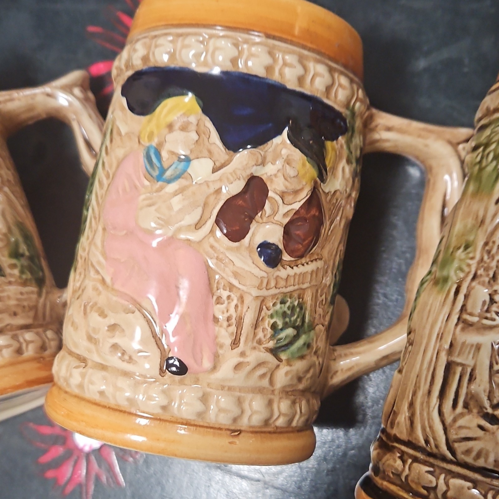 Set of 3 vintage German-themed beer steins made in Japan