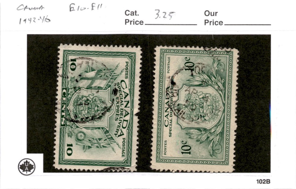 Canada, Postage Stamp, #E10-E11 Used, 1942 Special Delivery (AH)