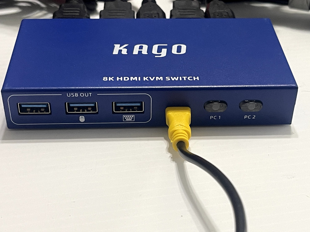 KAGO 8K HDMI KVM Switch for 2 PCs w/ Cables & External Switch