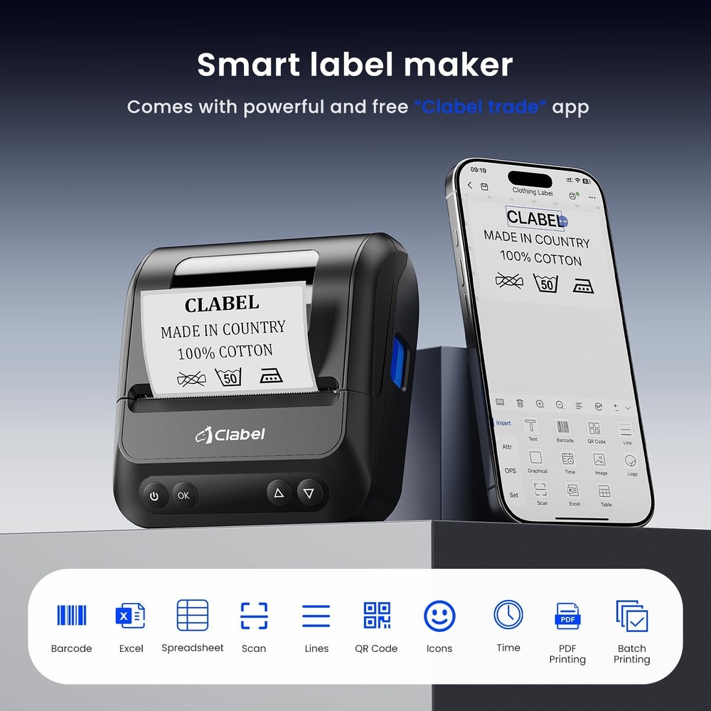 CLABEL 320B Label Maker 3 Inch Bluetooth Barcode Printer Thermal Label Printe...