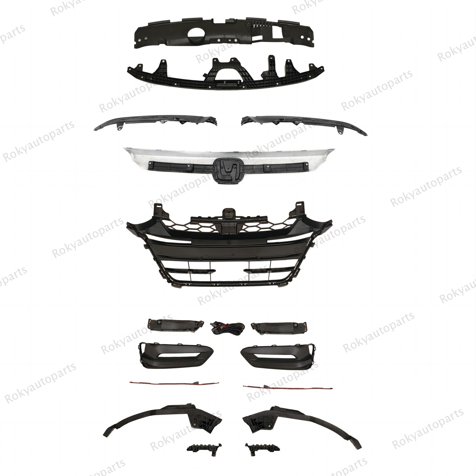 For Accord Sport 2018-2020 Gloss Black Grille Fog Light Trim Bumper Brackets Set