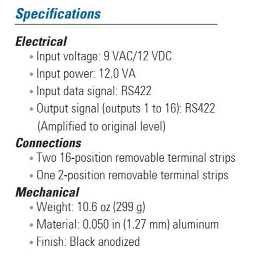 GE Interlogix KTD-83-16 RS-422 Data Signal Distribution Amplifier For Digiplex
