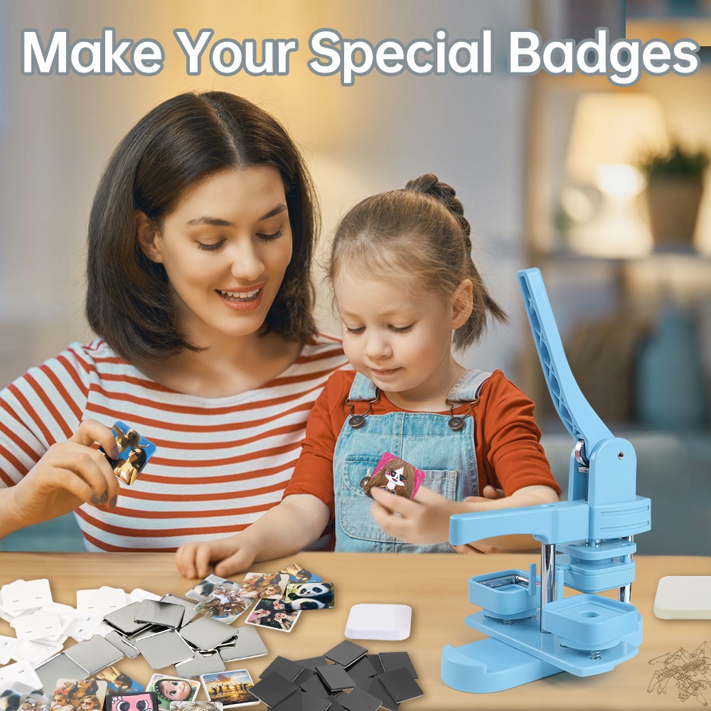 2-in-1 Square Fridge Magnet Button Maker 2'' DIY Customized Photo Magnet Machine