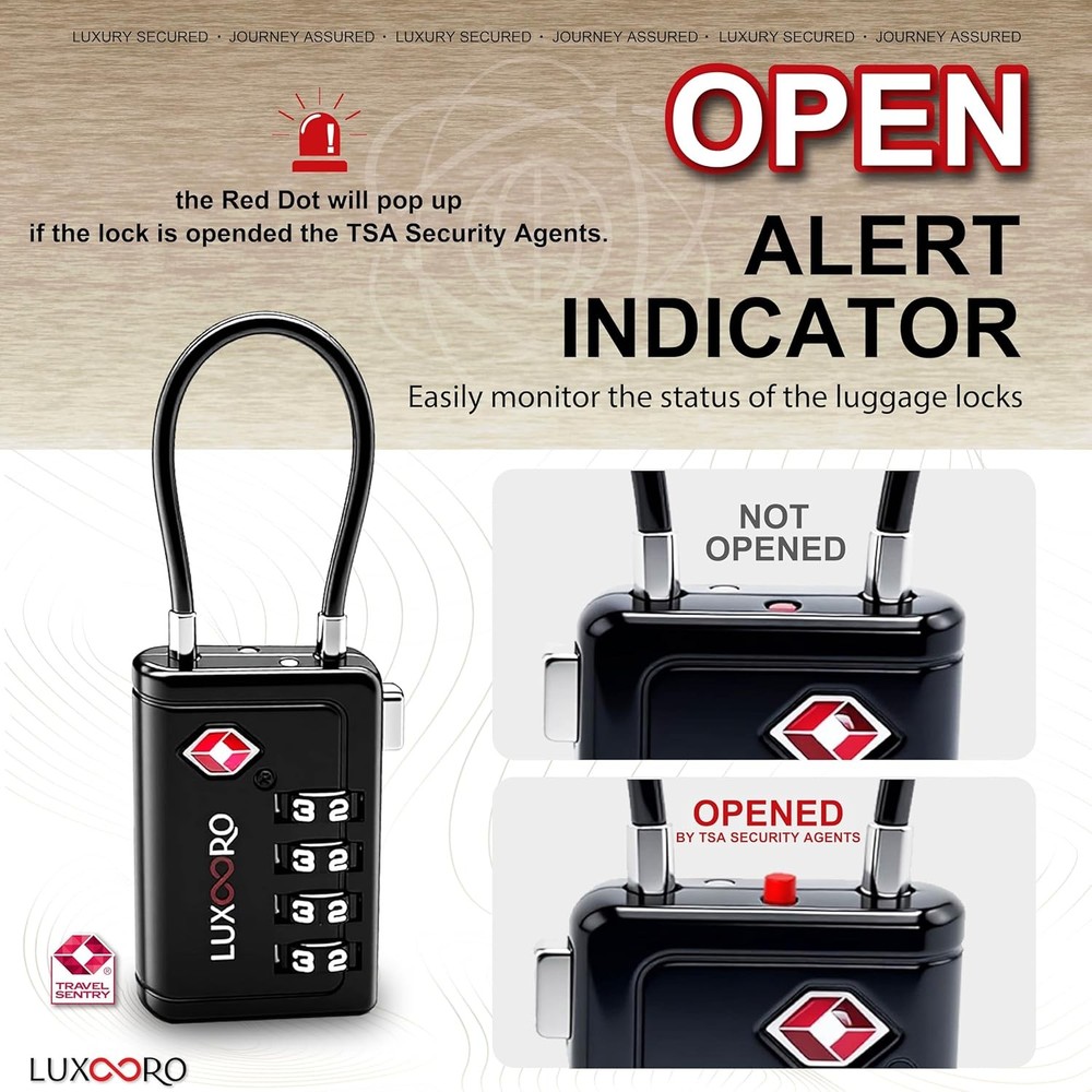 TSA Approved Luggage Lock with Alert Indicator, 4-Digit Black 1 Pack