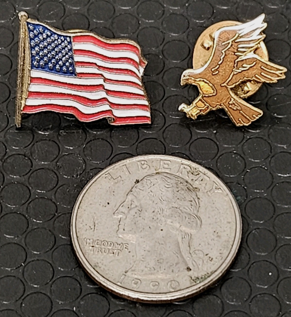 2 Patriotic USA Pins - American Flag Pin And Hawk/Eagle Pin
