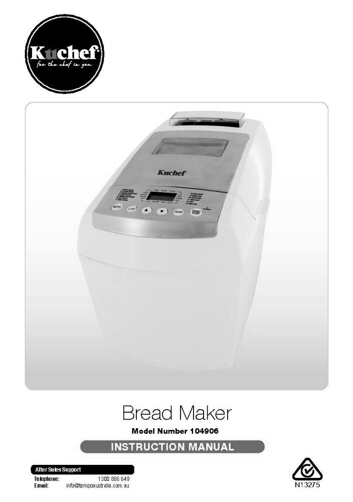 Kuchef 104906 Bread Machine Owners Manual