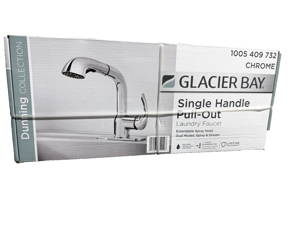 Glacier Bay Dunning 1-Handle Pull-Out Laundry Faucet Chrome Dual Spray Function