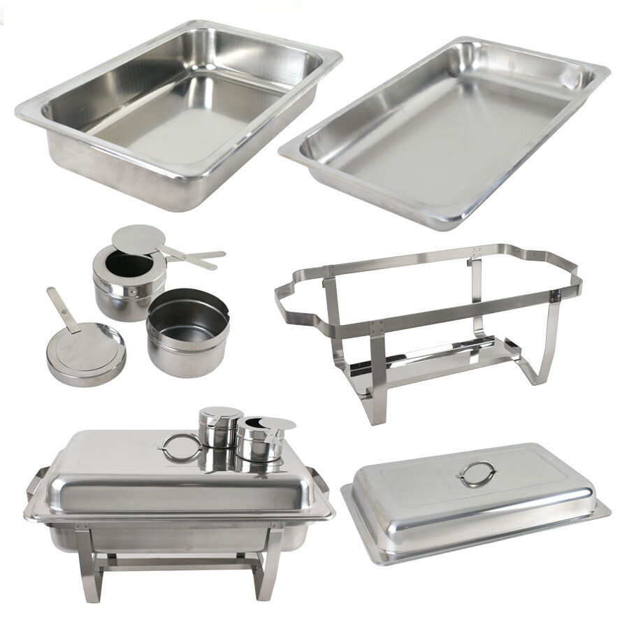 Buffet Set 2 Round 5QT Chafing Dish + 2 8QT Rectangular Chafers Stainless Steel