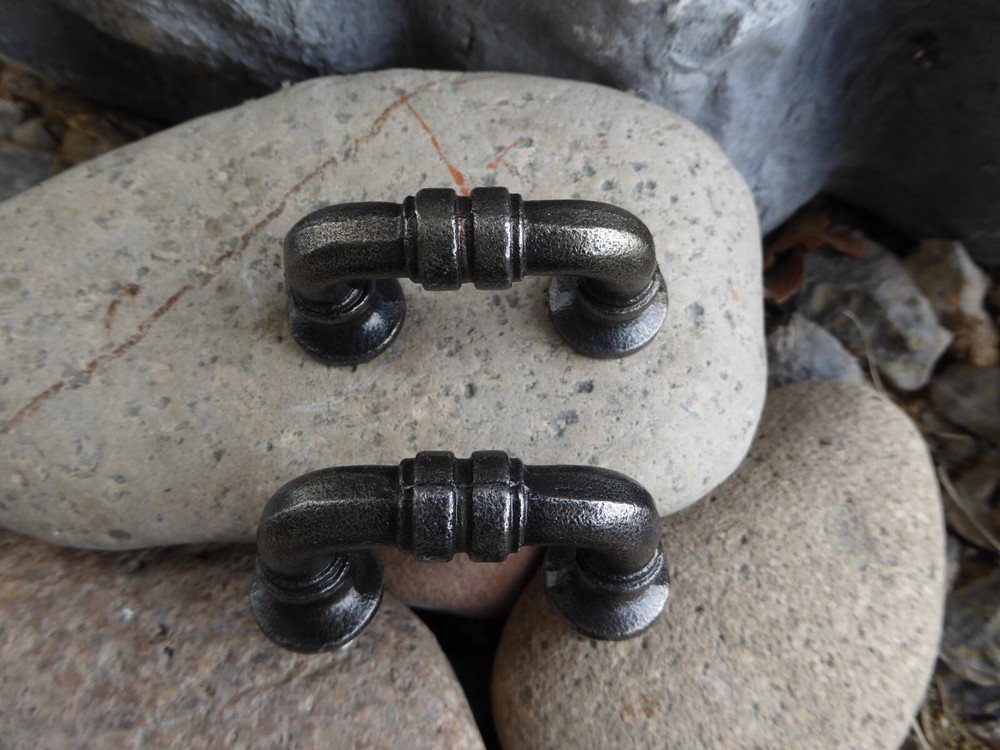 Small Antique Nickel Silver PIPE HANDLE Drawer Pull Industrial Modern Steampunk